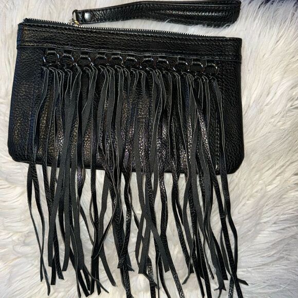 CARLOS SANTANA. Women's Black Julietta Fringe Wristlet Clutch - Picture 3 of 9
